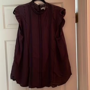 LOFT Eyelet Mock Neck Flutter Shell Blouse